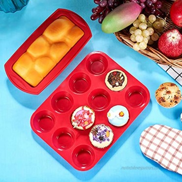 2 Pieces Silicone Bread Loaf Pan Nonstick Loaf Baking Pans Nonstick Loaf Cake Pans and 12 Cups Baking Muffin Trays Cupcake Baking Pans for Kitchen Baking Cooking Supplies