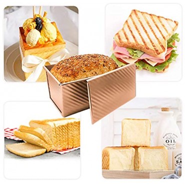 Homemade Bake Ware Toast Loaf Pan with Lid 1lb Non-Stick Pan Gold Color Carbon Steel Bread Toast Mold with Cover Baking Bread Tools + 1pcs Green Food-safe Plastic Bowl Scraper.