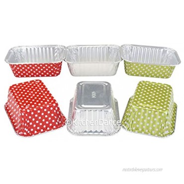 KitchenDance Disposable Aluminum Mini 6 ounce Individual Sized Loaf Pans #4004 Color & Lid Options Red Polka Dot- With Lids 50
