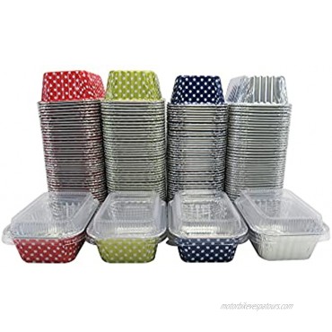 KitchenDance Disposable Aluminum Mini 6 ounce Individual Sized Loaf Pans #4004 Color & Lid Options Red Polka Dot- With Lids 50