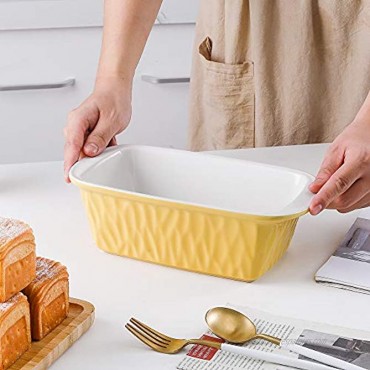 KOOV Ceramic Loaf Pan for Baking Bread 9 x 5 inch Bread Pan Rectangular Bread Loaf Pan Ceramic Bakeware for Cooking Home Kitchen Bread Baking Pan Texture Series Yellow