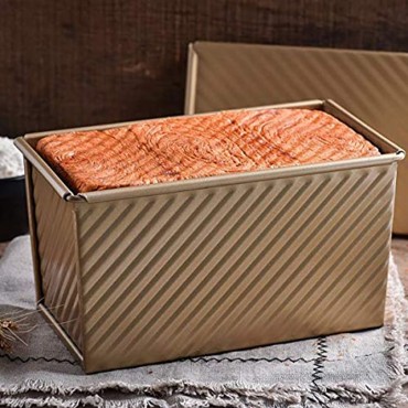 Loaf Pan with Lid Nonstick Corrugated Pullman Loaf Pan ,1lb Dough Carbon Steel Bread Toast Mold with Cover for Baking Bread -Gold