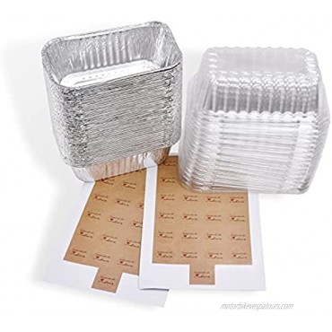 Mwnxia Disposable Aluminum Mini Loaf Pans with Clear High Dome Lids Pack of 50 Pans & 50 Lids with 50 Homemade with Love Stickers 1Lb 6'' X 3.5 x 2 Perfect for Baking Meatloaf banana bread