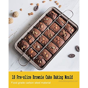 PDJW Baking Pan with Divider Nonstick Brownie Pan Square Cake Pan Help to Bake Cakes & Bread Loaf Specialty Baking Sheet 18 Pre-cut Brownies at Once Home Perfect Baking Tray Champagne Gold Pan