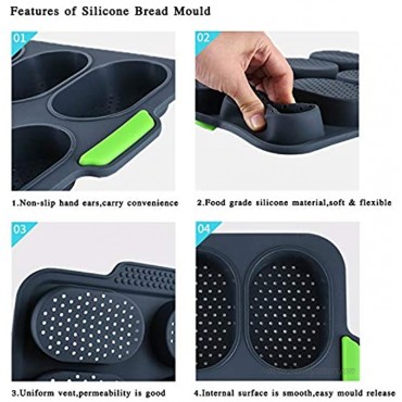 PDJW Silicone Baguette Pan French Baguette Tray for Baking Cakes Hamburgers Non-stick Bread Mould with Mini Bread Loaf Pan Perfect Bread Pan Silicone Baking Tray Gray