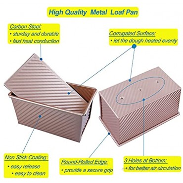 Pullman Loaf Pan with Lid Loaf Pans for Baking Bread Non Stick Bakeware Bread Toast Pan with 2 Silicone Basting Brushes Carbon Steel Corrugated Toast Mold with Cover