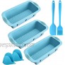 Silicone Loaf Pans for Baking Bread 3 Pack with Spatula Brush and Oven Mitts Value Set Nonstick Bakeware Molds Rectangle Home Cooking Tool for Cake Toast Soap Maker Blue
