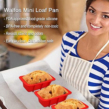 Walfos Mini Silicone Loaf Pan Set 4 Pieces Non-Stick Silicone Bread Loaf Pan Just PoP Out! Perfect for Bread Cake Brownies Meatloaf BPA Free & Dishwasher Safe