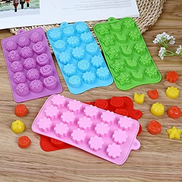 15 Cavity Flower Chocolate Candy Molds Non-Stick Silicone Molds Baking Molds for Chocolates Candies Ice Cubes Jellos Handmade Soap and Bath Bombs 5pack