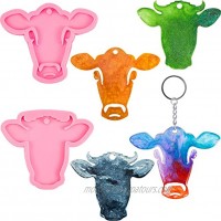 2 Pieces Cute Animal Silicone Mold Cow Cattle Silicone Mold DIY Craft Keychain Silicone Mold with 10 Pieces Key Rings Chains for Making Chocolate Cake Pudding Ice Cream or Keychain Pink