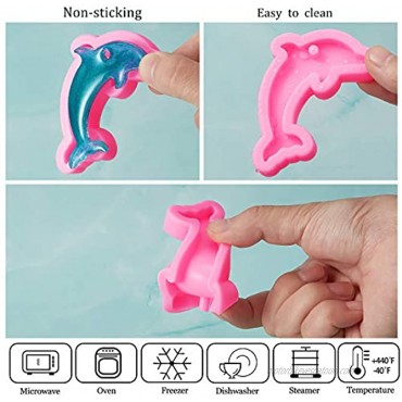 2 Pieces Dolphin Shape Silicone Keychain Mold for Epoxy Resin and 10 Pieces Key Rings with Chain for DIY Keychain Earring Pendant Ice Cream Fondant Candy Clay Baking Crafting Cake Topper Decoration