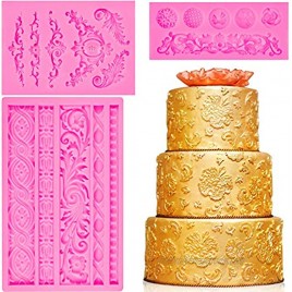 3 Pieces Baroque Fondant Mold Scroll Border Lace Molds Curlicues Fondant Silicone Molds for DIY Baking Cake Candy Decoration Polymer Clay Sugar Craft