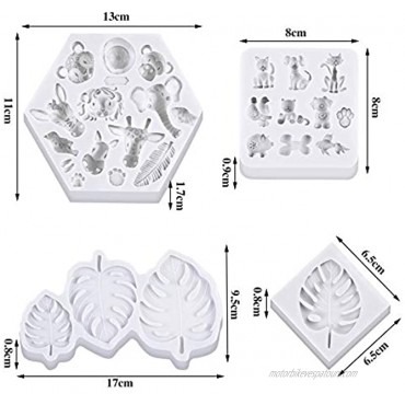 4 Pieces Animal and Tropical Leaf Fondant Animal Silicone Jungle Safari Animal Cupcake Decor for Cake Candy Chocolate Decorating Tray DIY Crafting Projects Gray