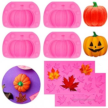 4 Pieces Halloween 3D Pumpkin Silicone Mold and Maple Leaves Fondant Mold Halloween Mini Pumpkin Mold Halloween Cake Border Decorations for Candy Baking Cake Soap Chocolate Candle Clay