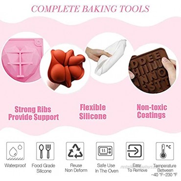 7 PCs Silicone Baking Mold Big Diamond Heart Cake Mold Hot Chocolate Bombs Mold Happy Birthday Letter Molds Number Mold with 2 Wooden Hammers for Making Candy Biscuit ,Jelly Home Bake Heart+Letter