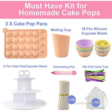Cake Pop Maker Set Including Silicone Lollipop Molds 3 Tier Display Stand Silicone Cupcake Molds Chocolate Candy Melting Pot Lollipop Sticks Decorating Pen Bags and Twist Ties Orange