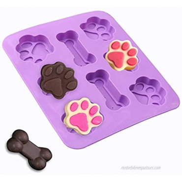 Cozihom Dog Paw & Bone Shaped 2 in 1 Silicone Molds 8 Cavity Food Grade for Chocolate Candy Cake Pudding Jelly Dog Treats. 5 Pcs
