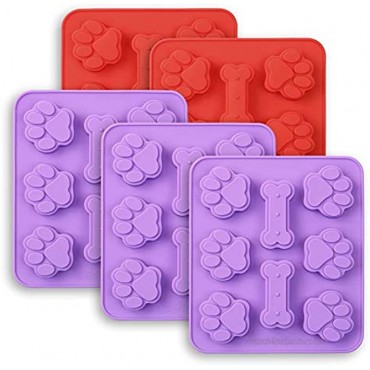 Cozihom Dog Paw & Bone Shaped 2 in 1 Silicone Molds 8 Cavity Food Grade for Chocolate Candy Cake Pudding Jelly Dog Treats. 5 Pcs