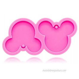Cute Flat Shiny Mouse Head Keychain Silicone Mold with Hole for DIY Gum Paste Crystal Cupcake Cake Topper Decoration Pudding Desserts Jelly Shots Candy Fondant Mold Trinket