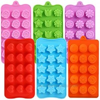 FIRETREESILVERFLOWER Flower Shape Chocolate Candy Molds Set,Heart,The stars,The rose,Flowers in Combination,15 Cavity Silicone Baking Mold Ice Cube Tray-Wedding,Festival,Parties and DIY Crafts-6Pcs