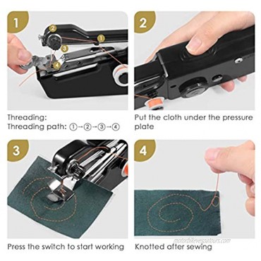 Handheld Sewing Machine Mini Portable Electric Sewing Machine for Beginners Home DIY and Travel Quick Handy Repairing Stitch Tool for Fabric Clothing Kids Cloth Black