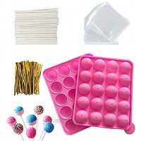 HYCSC 20 Cavity Silicone Cake Pop Mold Kits Cake Pop Tray with 60pcs Cake Pop Sticks Bags Twist Ties Great for Cake Pop Maker  Lollipop Mold Cake Pop and Chocolate