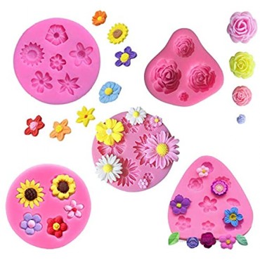 KULENAND 8 Pcs Flower Fondant Cake Mold Set Rose Butterfly Daisy Rose Leaf and Mini Flowers Candy Silicone Molds for Chocolate Fondant Polymer Clay Soap Crafting Projects Cake Decoration
