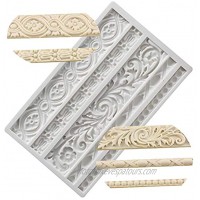 Neepanda DIY Baroque Scroll Relief Cake Border Silicone Molds Baroque Style Curlicues Scroll Lace Fondant Silicone Mold European Frame Cake Decorating Tools Relief Flower Lace Mould MatGray