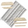 Neepanda DIY Baroque Scroll Relief Cake Border Silicone Molds Baroque Style Curlicues Scroll Lace Fondant Silicone Mold European Frame Cake Decorating Tools Relief Flower Lace Mould MatGray