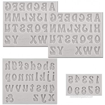 PRAMOO 4 Pieces Letters Molds and Numbers Molds Silicone Alphabet Fondant Molds for Chocolate Covered Strawberries Breakable Hearts Cake Decorations Including Lowercase Uppercase 0-9 Number Gray