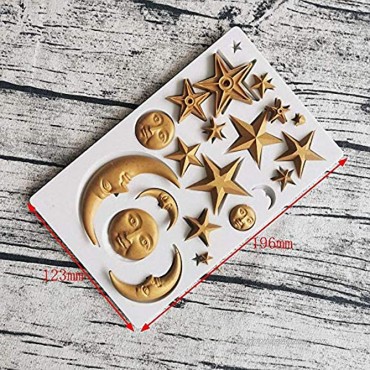 Sun Moon & Stars Cake Fondant Molds Sun Face Crescent Moon Silicone Sugar Craft Gum Paste Chocolate Candy Mold Polymer Clay Resin Epoxy Mold Twinkle Twinkle Little Star Cupcake Decorations