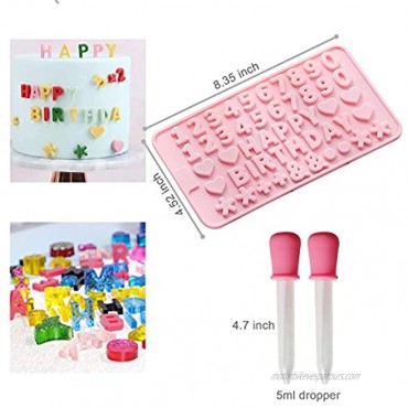 Verdental Small Silicone Letter Mold and Chocolate Molds Non-stick Candy Mould with Number Happy Birthday Cake Decorations Symbols Making Molds with 2 Droppers 2 Pieces Pink
