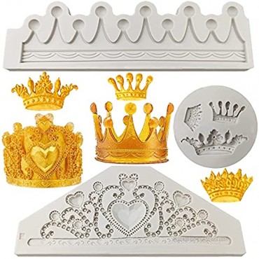 3 PCS Grey Crown Fondant Mold Princess Crown Heart Cake Cupcake Topper 3D Tiara Chocolate Silicone Mold Clay Sugarcraft Mold for DIY Birthday Party Decoration Supplies