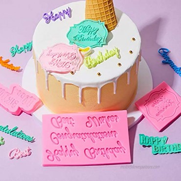 3 Pieces Happy Birthday Cake Mold Chocolate Best Wishes Letters Silicone Mold Biscuit 、 Tool Congratulation Letters Silicone Mold for Cake Topper Decoration Pudding Ice Cream Jelly Pink