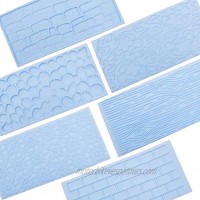 6 Packs Fondant Impression Mat Mold Set Embossed Tree Bark Brick Wall Flower Cobblestone Stone Wall Texture Design