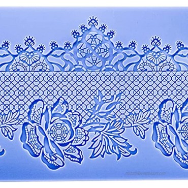 Cedilis 5 Pack Silicone Lace Mold Fondant Lace Molds with Assorted Lace Texture Flower Pattern Lace Mat for Cake Decorating Blue