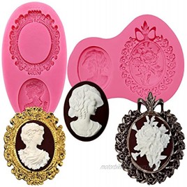 Funshowcase Cameo with Picture Frame Silicone Mold for Sugarcraft Resin Epoxy Jewelry Chocolate Polymer Clay Crafting Projects 2-Count