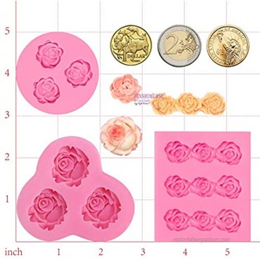 Funshowcase Mini Sizes Roses Flower Fondant Candy Silicone Mold for Sugarcraft Cake Decoration Cupcake Topper Polymer Clay Soap Wax Making Decoration Crafting Projects 3 Count