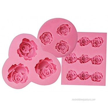 Funshowcase Mini Sizes Roses Flower Fondant Candy Silicone Mold for Sugarcraft Cake Decoration Cupcake Topper Polymer Clay Soap Wax Making Decoration Crafting Projects 3 Count
