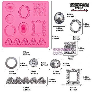 Funshowcase Retro Picture Frames Silicone Molds for Fondant Cake decoration Polymer Clay Crafting Projects 9-Count