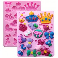 HengKe 2 Pcs Assorted Bows Crown Heart Silicone Mold Multifunction Bow Queen Cake Decorating for Sugarcraft Fondant Resin,Decorating Topper.Decoration,Sugarcraft Icing Biscuit Decor Polymer Clay