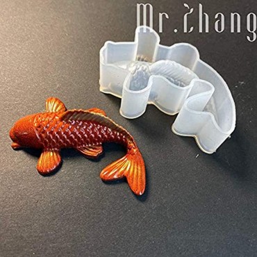 Koi Fish Epoxy Resin Mold 3D Carp Goldfish Jewelry UV Resin Pendant Charms Making Mold Chocolate Candy Fondant Gumpaste Mold Cake Decorating Tools Polymer Clay Crayon Wax Melt Mould