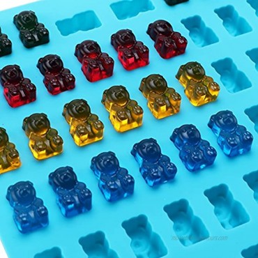 Lizber Newest Generation 3 Packs Silicone Gummy Bear Candy Molds with 53 Cavities 3 Bonus Droppers Perfect for Mints Chocolates Fudge Ice Cubes BPA Free Blue Green Orange