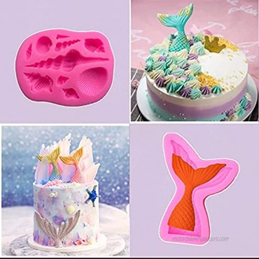 Marine Theme Fondant Silicone Mold Mermaid Tail Sea Turtle Seahorse Seashell conch starfish Silicone Cake Baking Molds Chocolate Candy Baking Tool for Party Cake Decoration