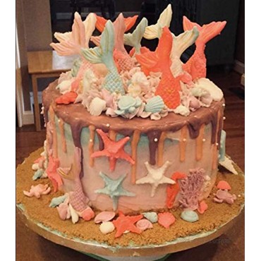 Marine Theme Fondant Silicone Mold（6 PACK）,Seashell,Mermaid Tail,Seaweed,Coral,Seahorse,Sea Turtle,Fish DIY Handmade Baking Tools for Mermaid Theme Party Cake Decoration