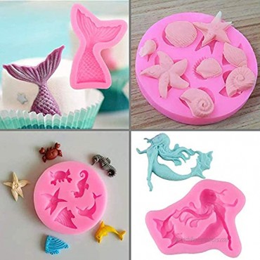 Mermaid Tail Silicone Mold,Seashell,Seaweed,Coral,Mermaid Girl 3D Molds for baking baking Tools for Mermaid Theme Cake Decoration Polymer Clay Molds7pack