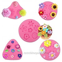 MOMOONNON 5 Pack Candy Making Decorations Flower Cake Fondant Mold Pastry Tools Sunflower Daisy Baking Silicone Small DIY Clay Molds