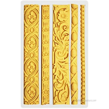 Palksky DIY Baroque Scroll Relief Cake Border Silicone Mold Vintage Curlicues Fondant Molds Flower Frame Edible Lace Mould Mat for Birthday Candy Chocolate Sugarcraft Gum Paste Decorating Tool