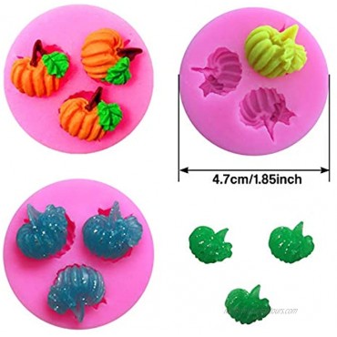 Rainmae 5Pcs Autumn 3D Pumpkin Silicone Mold Mini Pumpkin Mold for Thankgiving Cupcake Molds Maple Leaves Fondant Cake Decorating Chocolate Candy Clay Moulds for Fall Thanks Giving