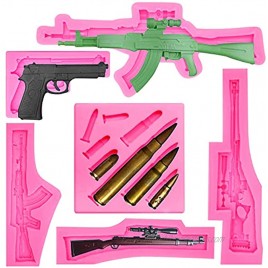 Rainmae Mini Machine Gun Silicone Molds Pistol Shaped Silicone Baking Molds Cupcake Topper Fondant Cake Decor Tools for Making Cake Chocolate Candy Polymer Clay Crafting Jewelry Making